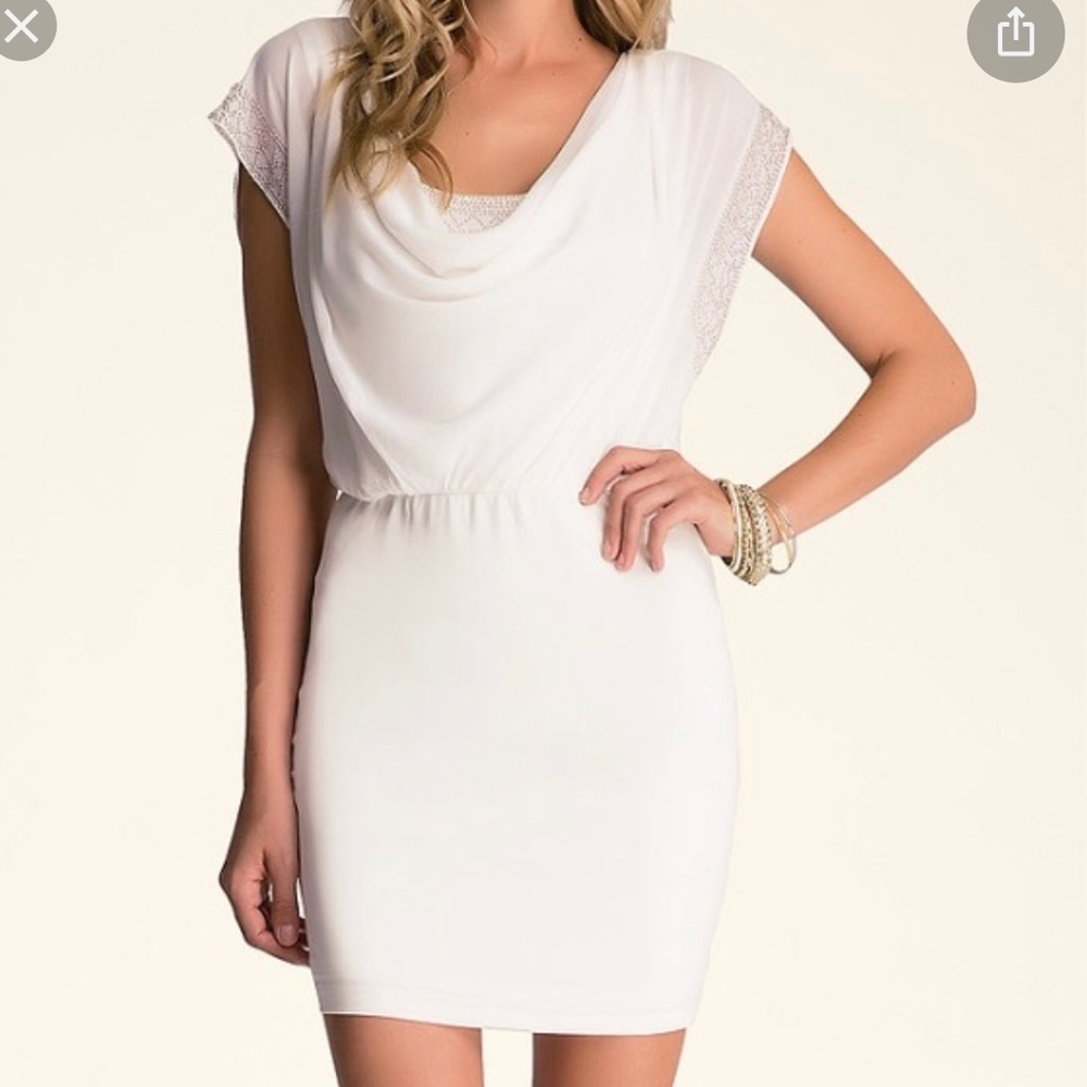 bebe cream colored dress